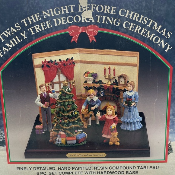 Hand Painted Resin Night Before Christmas Victorian Family Tree Decorating Scene - Picture 15 of 16